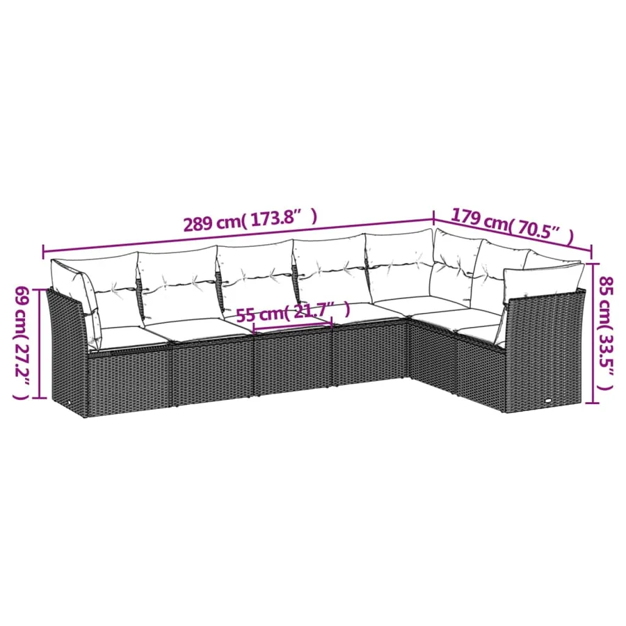 Salon de jardin avec coussins 7 pcs marron résine tressée - 3