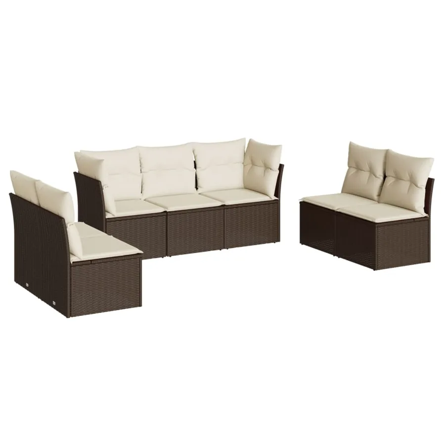 Salon de jardin avec coussins 7 pcs marron résine tressée - 2