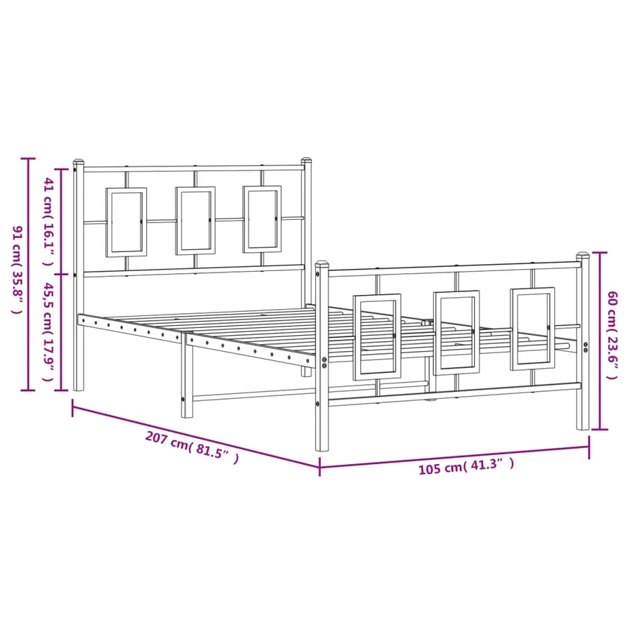 Cadre de lit métal sans matelas et pied de lit noir 100x200 cm - 10