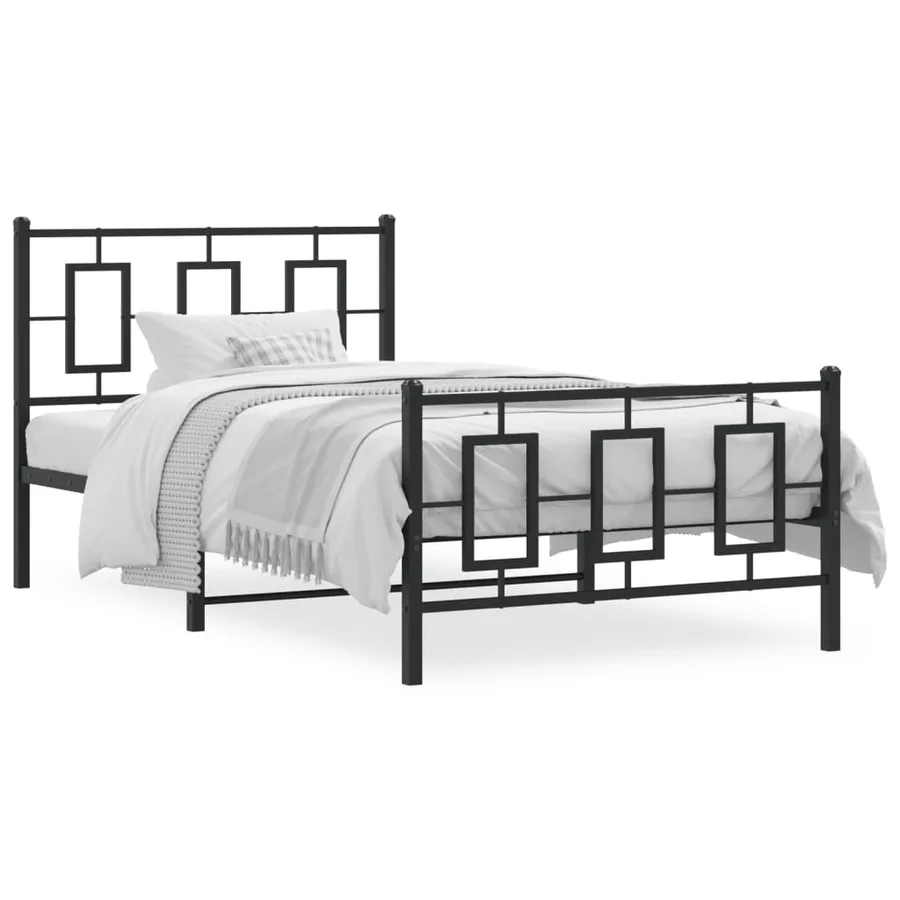 Cadre de lit métal sans matelas et pied de lit noir 100x200 cm - 2