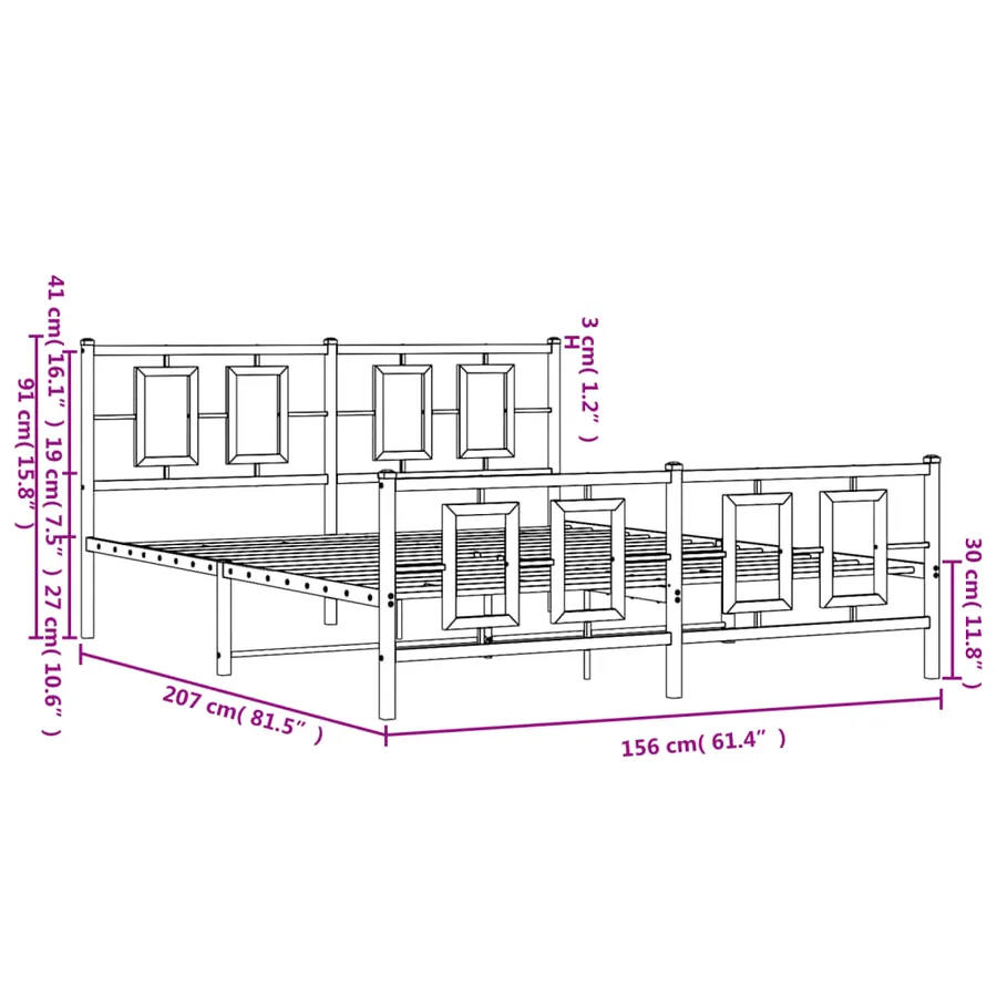 Cadre de lit métal sans matelas avec pied de lit noir 150x200cm - 10