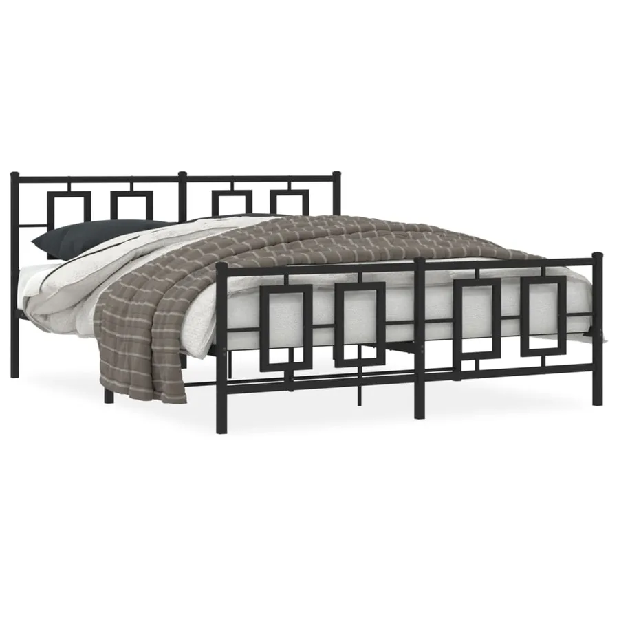 Cadre de lit métal sans matelas avec pied de lit noir 150x200cm - 2
