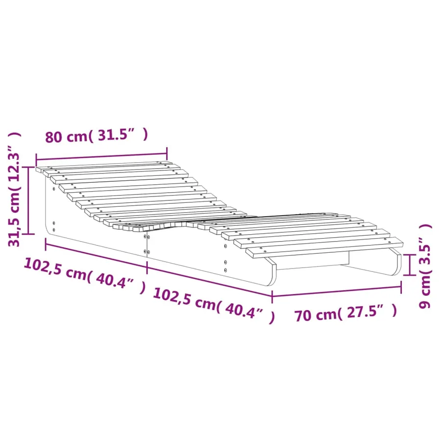 Chaise longue cire marron 205x80x31,5 cm bois massif de pin - 9