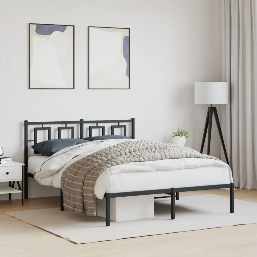 Cadre de lit métal sans matelas avec tête de lit noir 140x200cm