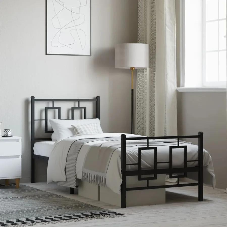 Cadre de lit métal sans matelas avec pied de lit noir 75x190 cm