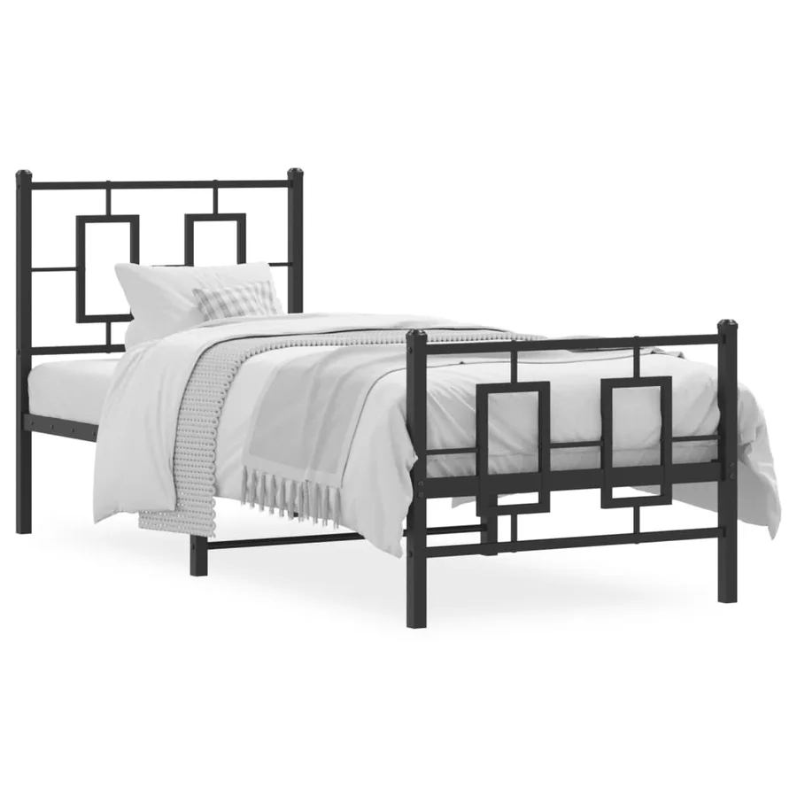 Cadre de lit métal sans matelas avec pied de lit noir 75x190 cm - 2