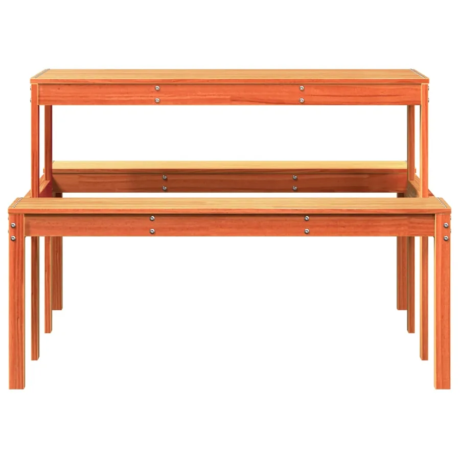 Table de pique-nique cire marron 110x134x75 cm bois massif pin - 4