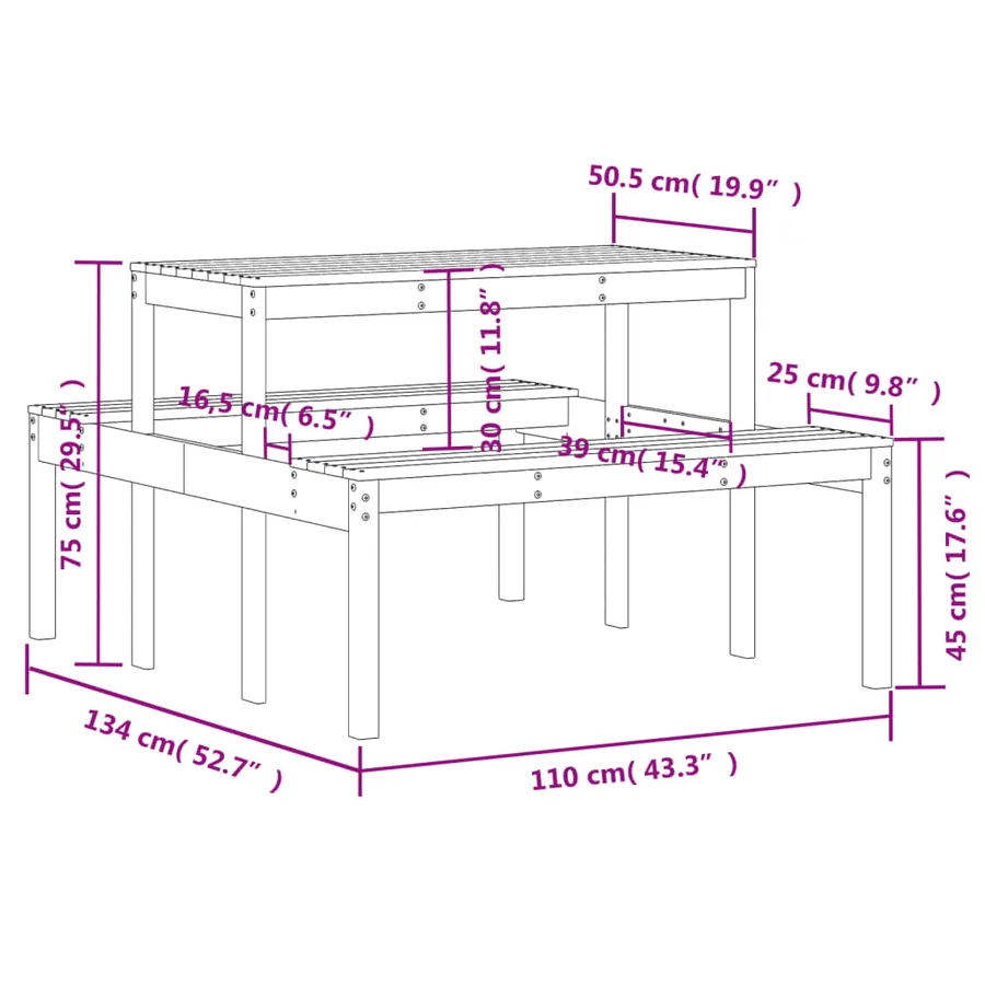 Table de pique-nique cire marron 110x134x75 cm bois massif pin - 9