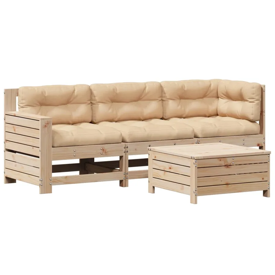 Salon de jardin 4 pcs avec coussins Bois de pin massif - 2