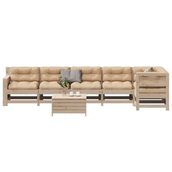 Salon de jardin 7 pcs avec coussins Bois de pin massif