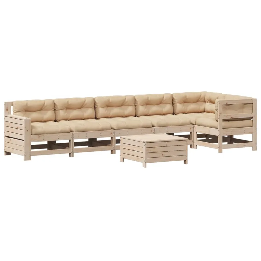 Salon de jardin 7 pcs avec coussins Bois de pin massif - 2
