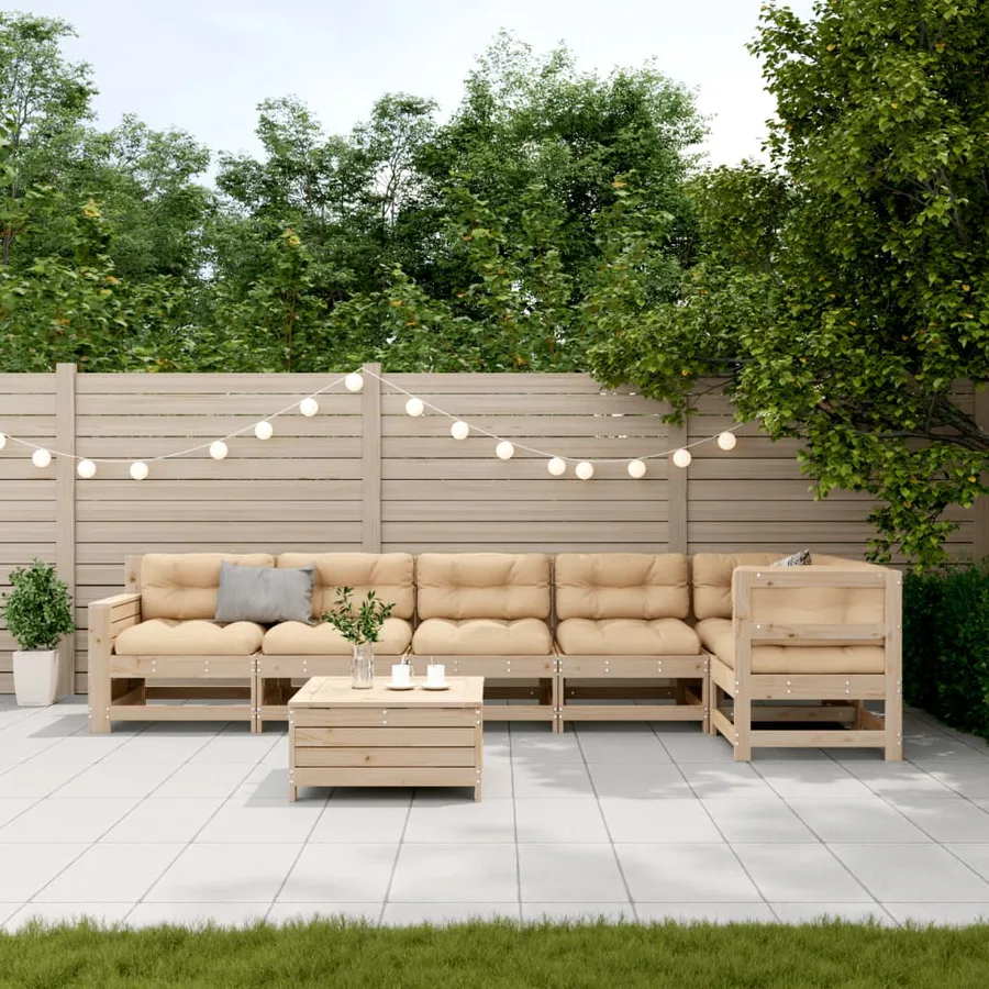 Salon de jardin 7 pcs avec coussins Bois de pin massif - 3