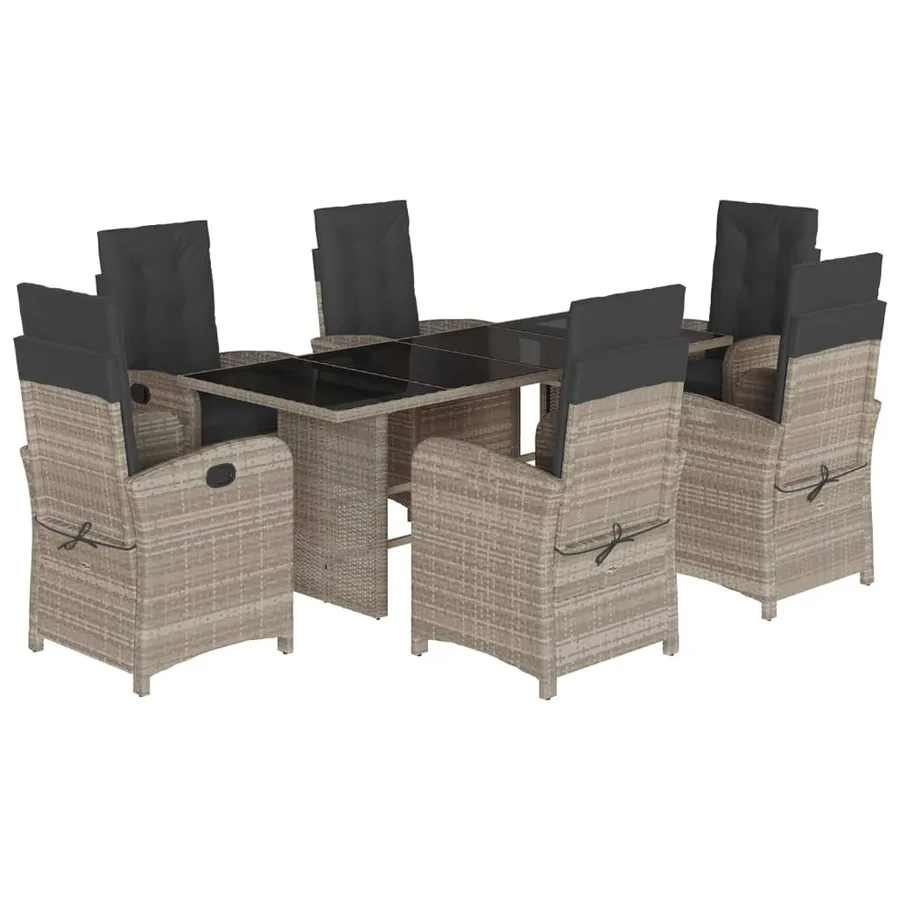 Ensemble à manger de jardin et coussins 7 pcs gris clair rotin - 2