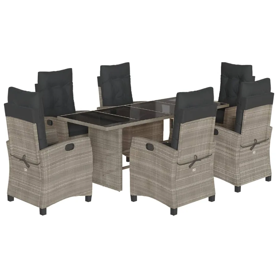 Ensemble à manger de jardin et coussins 7 pcs gris clair rotin - 2