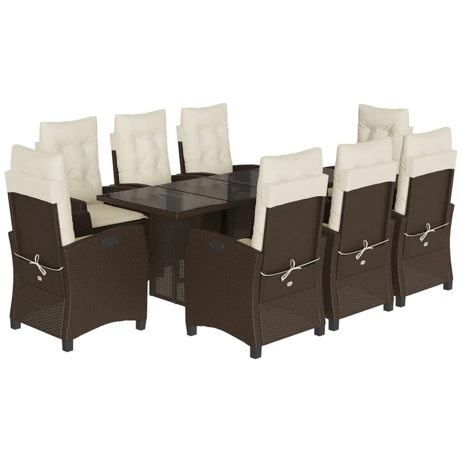 Ensemble à manger de jardin et coussins 9 pcs marron poly rotin - 2
