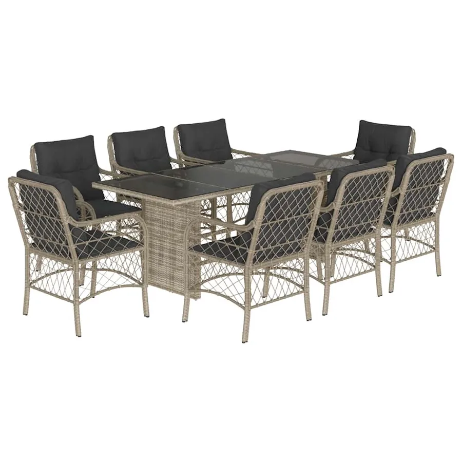 Ensemble à manger de jardin et coussins 9 pcs gris clair rotin - 2