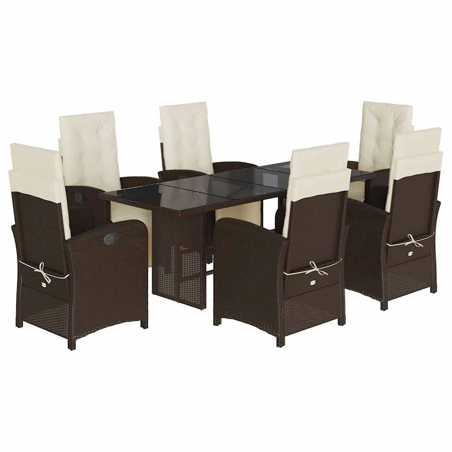 Ensemble à manger de jardin et coussins 7 pcs marron rotin - 2