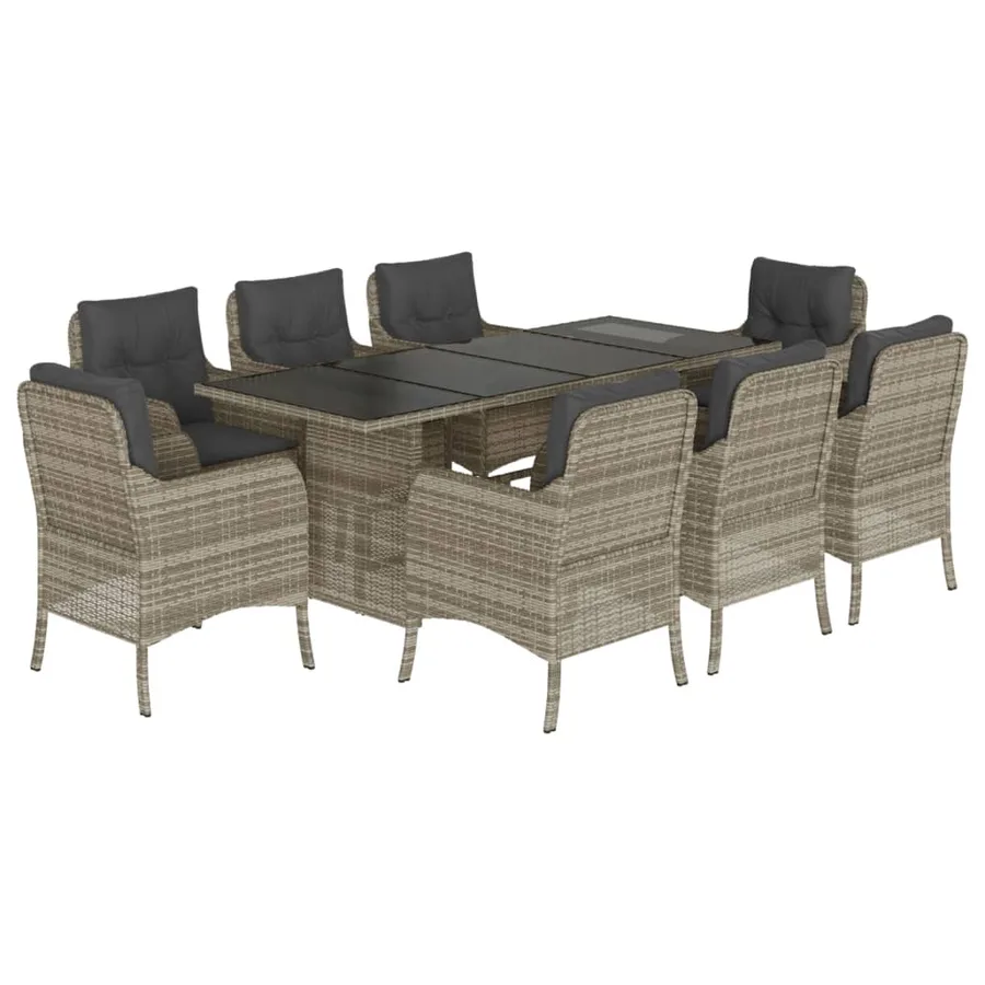 Ensemble à manger de jardin et coussins 9 pcs gris clair rotin - 2