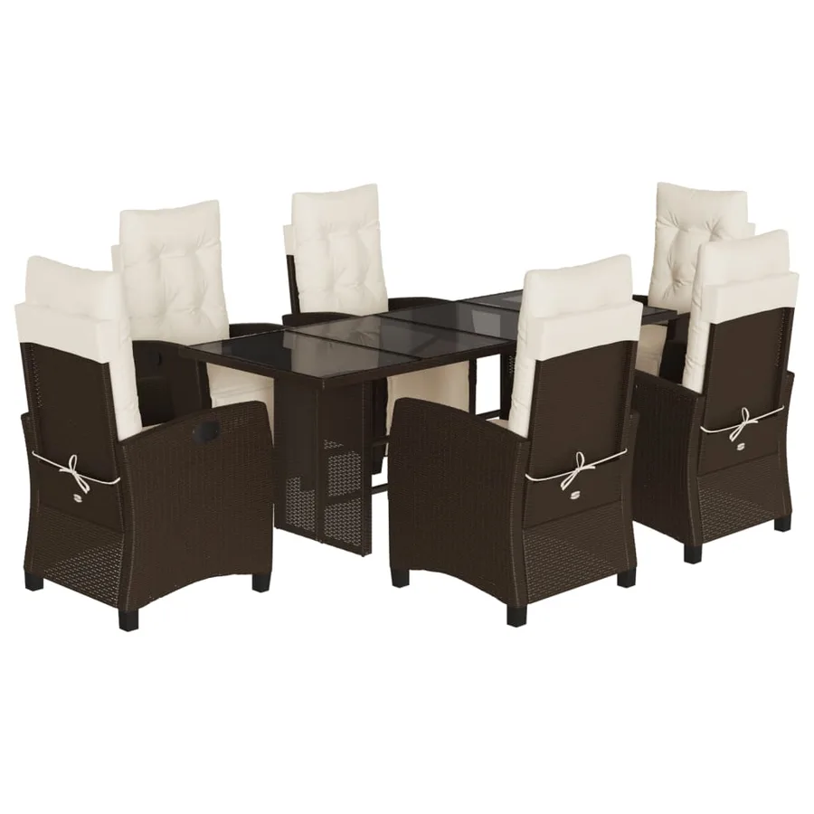 Ensemble à manger de jardin et coussins 7 pcs marron rotin - 2