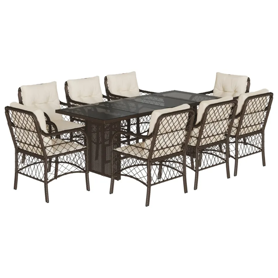 Ensemble à manger de jardin et coussins 9 pcs marron poly rotin - 2