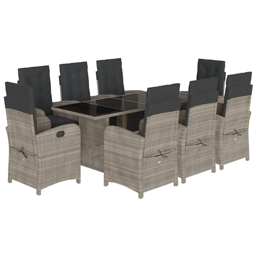 Ensemble à manger de jardin et coussins 9 pcs gris clair rotin - 2