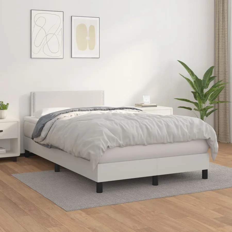 Sommier à lattes de lit avec matelas blanc 120x190cm similicuir - 3