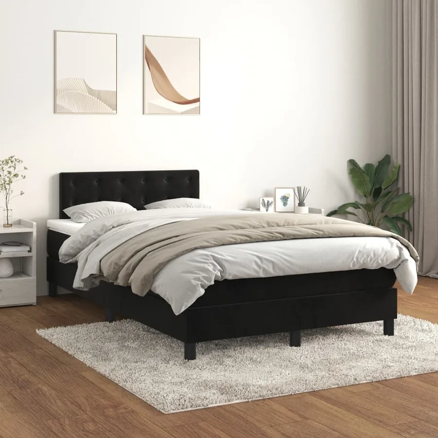 Sommier à lattes de lit avec matelas noir 120x190 cm velours - 3