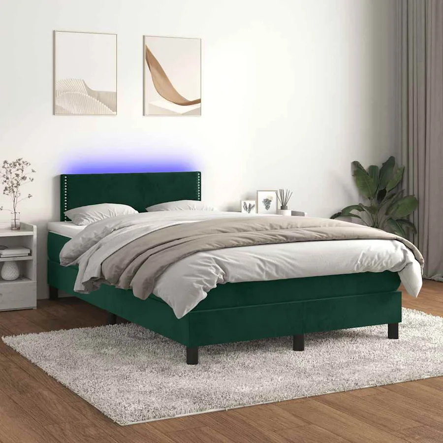 Sommier à lattes de lit avec matelas LED vert foncé 120x190 cm - 5