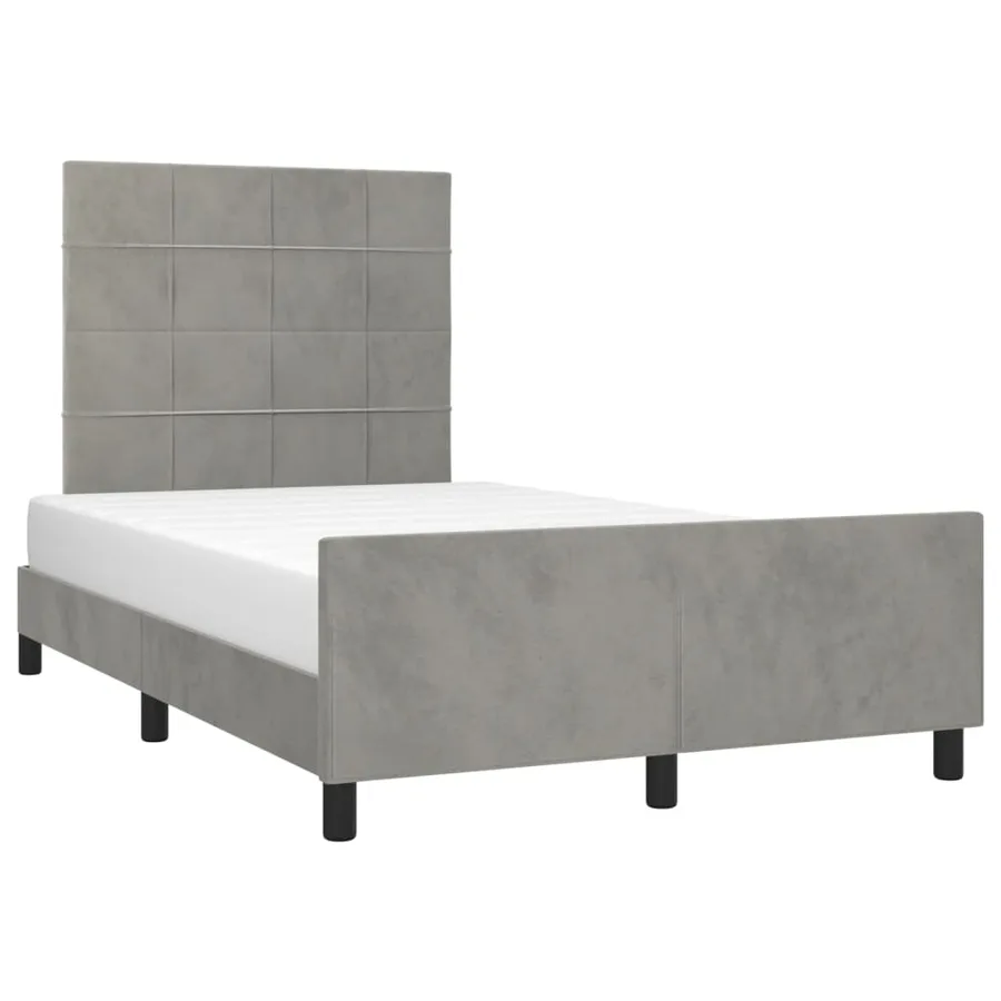 Cadre de lit sans matelas gris clair 120x190 cm velours - 4