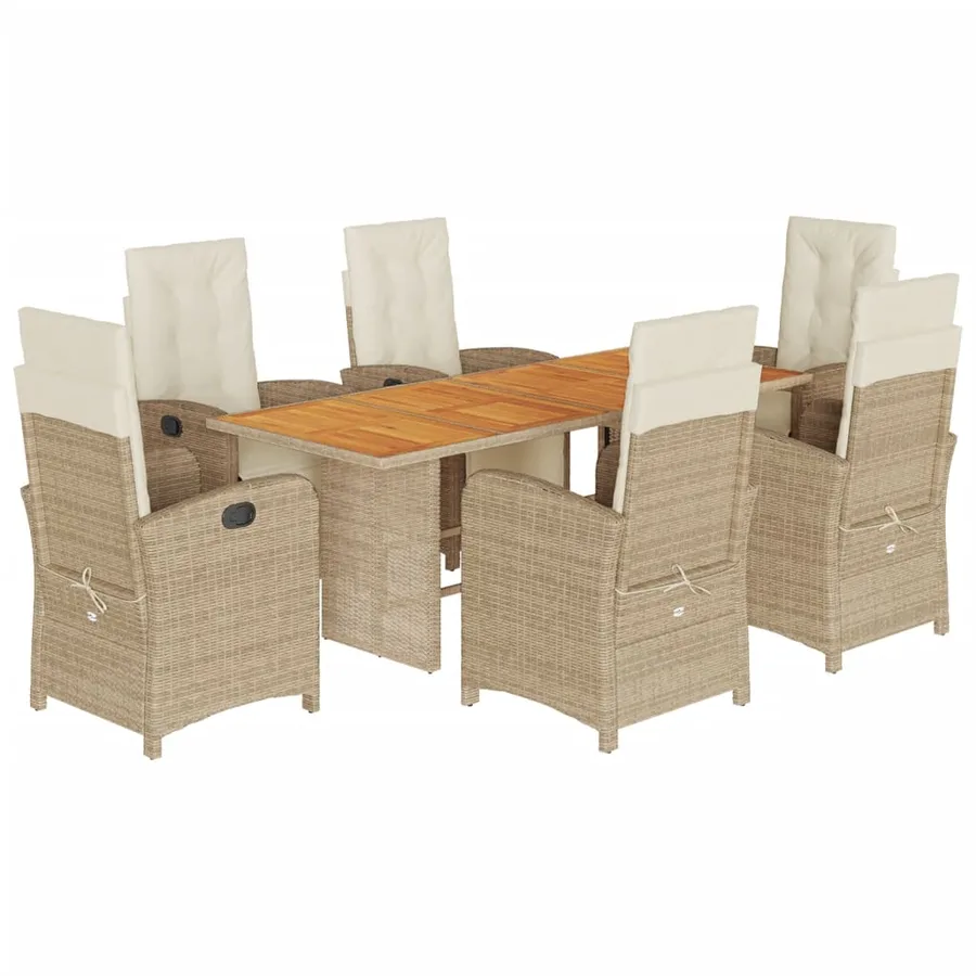 Ensemble à manger de jardin et coussins 7 pcs beige poly rotin - 2