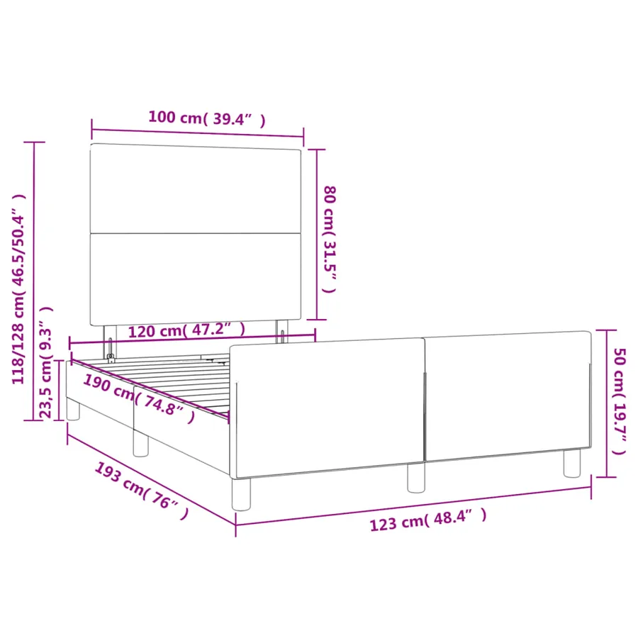 Cadre de lit sans matelas rose 120x190 cm velours - 11