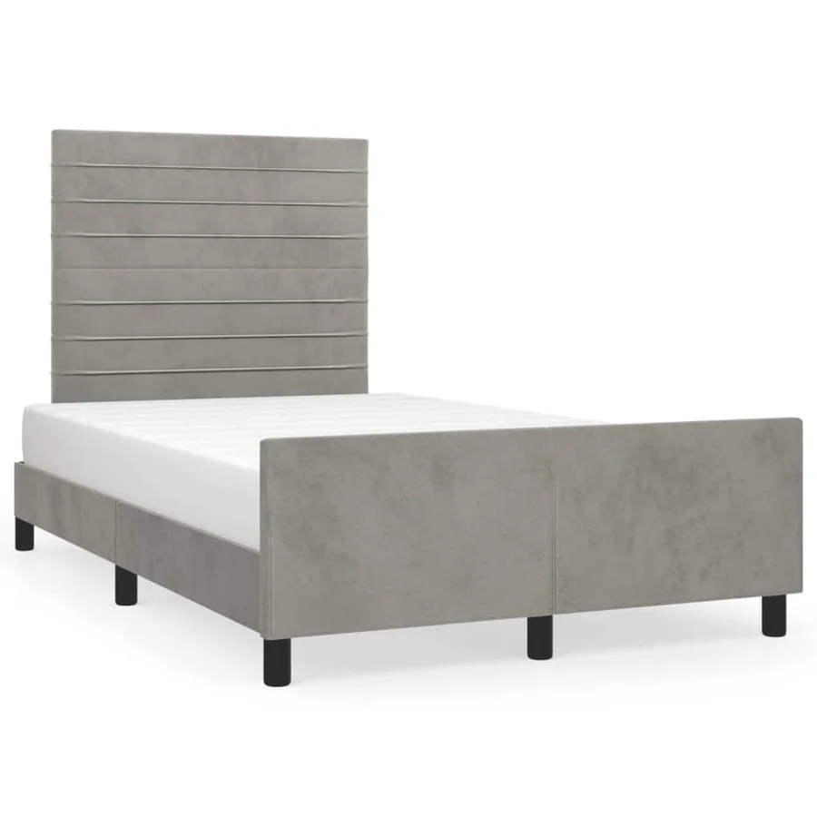 Cadre de lit sans matelas gris clair 120x190 cm velours - 2