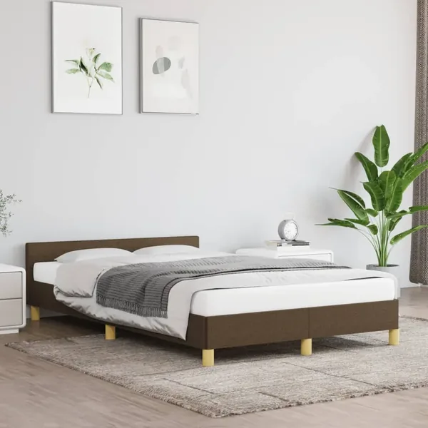 Cadre de lit sans matelas marron foncé 120x190 cm tissu