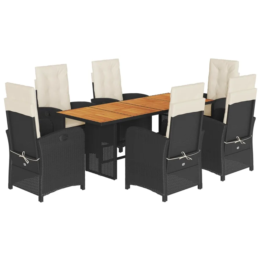 Ensemble à manger de jardin coussins 7pcs Noir Résine tressée - 2