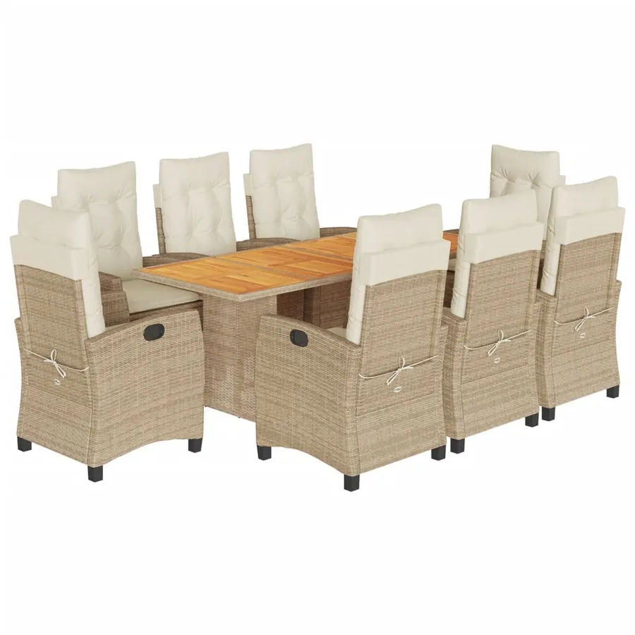 Ensemble à manger de jardin et coussins 9 pcs beige Poly rotin - 2