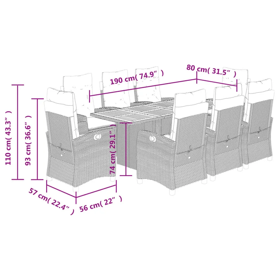 Ensemble à manger de jardin et coussins 9 pcs beige Poly rotin - 9
