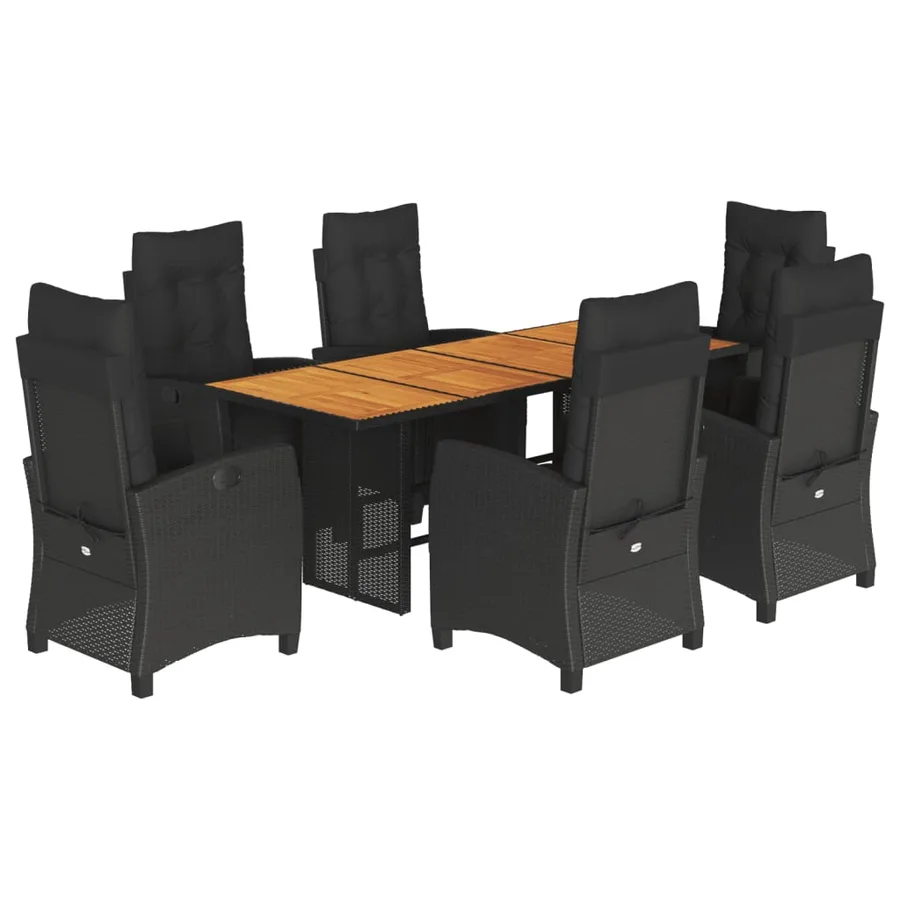 Ensemble à manger de jardin coussins 7pcs Noir Résine tressée - 2