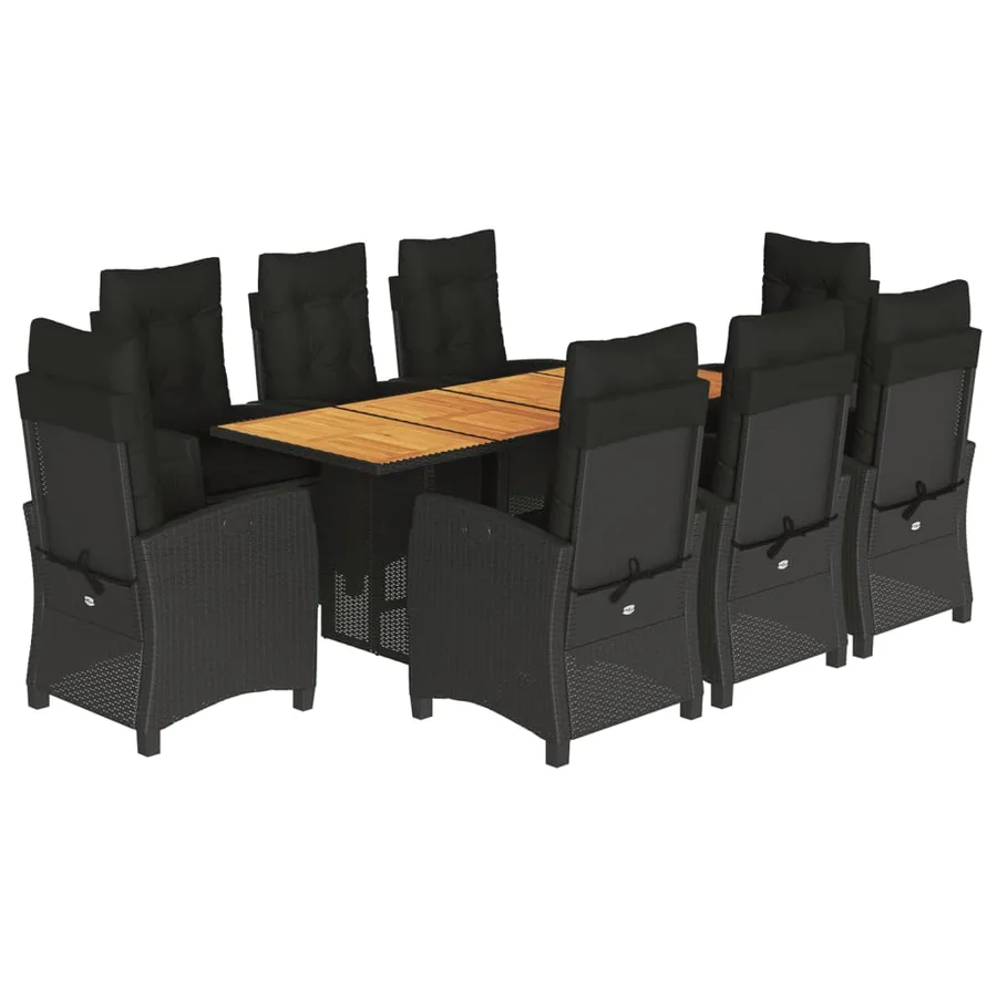 Ensemble à manger de jardin 9pcs coussins noir résine tressée - 2