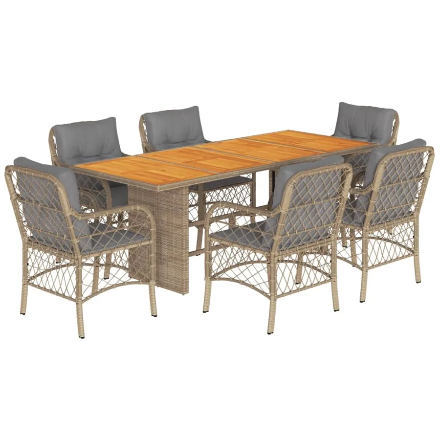 Ensemble à manger de jardin coussins 7 pcs mélange beige rotin - 2