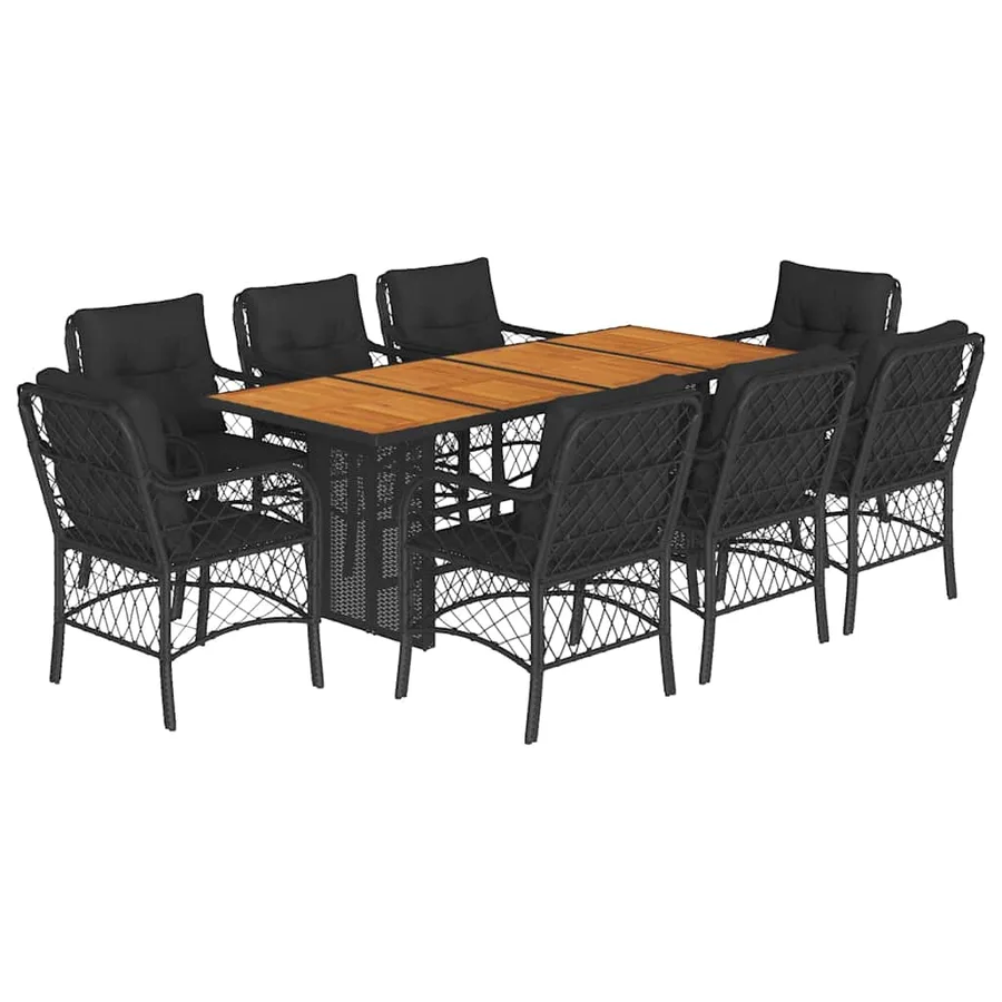 Ensemble à manger de jardin 9pcs coussins noir résine tressée - 2