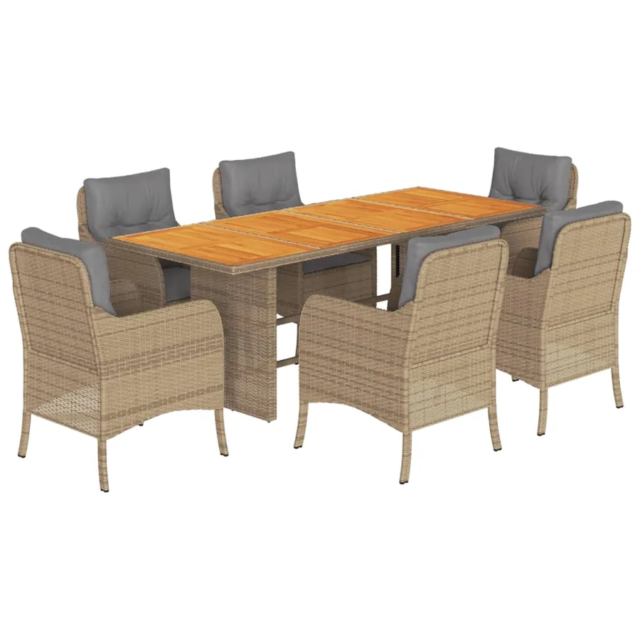 Ensemble à manger de jardin et coussins 7 pcs beige poly rotin - 2