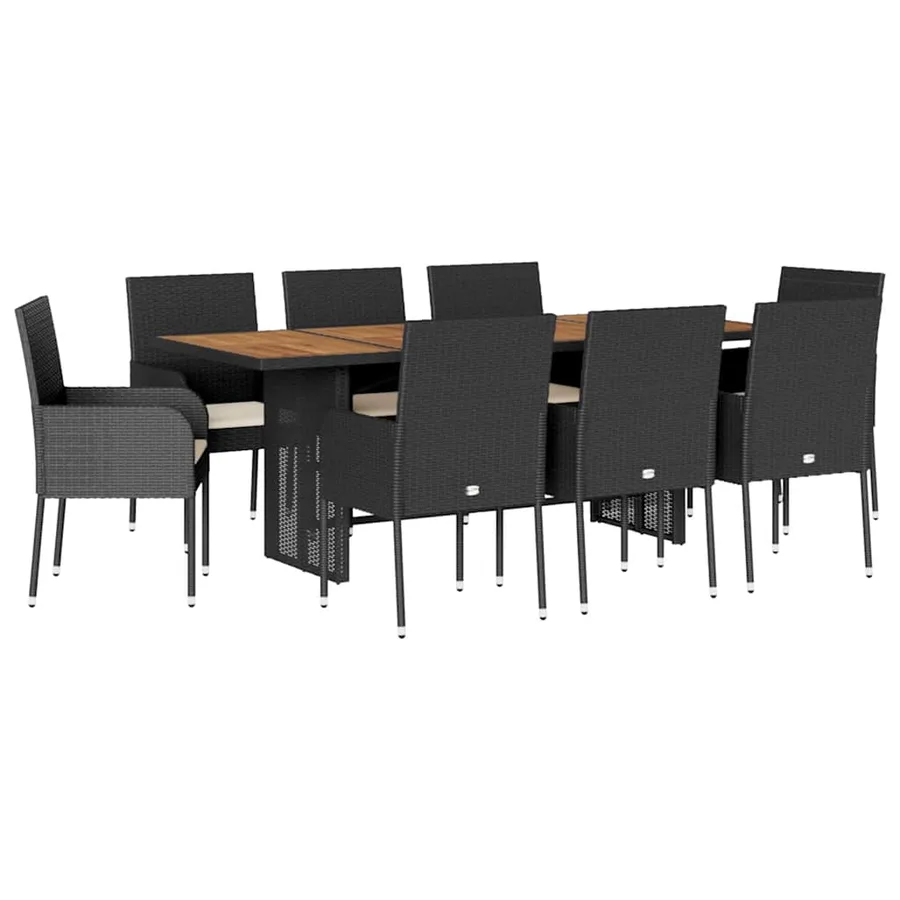 Ensemble à manger de jardin 9pcs coussins noir résine tressée - 2