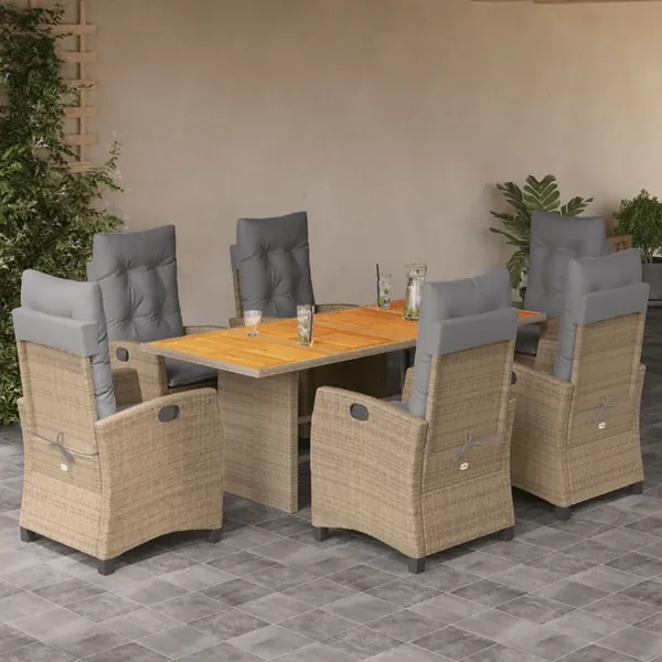 Ensemble à manger de jardin coussins 7 pcs mélange beige rotin