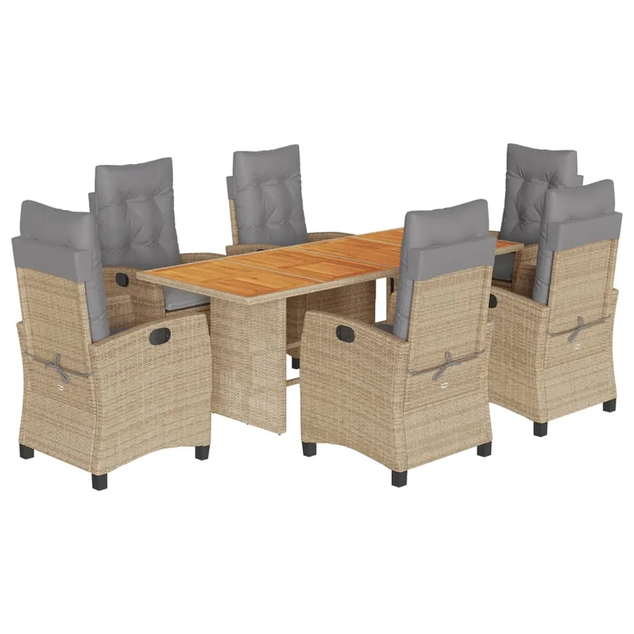 Ensemble à manger de jardin coussins 7 pcs mélange beige rotin - 2