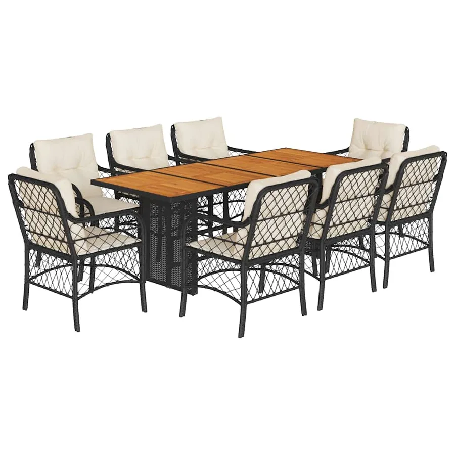 Ensemble à manger de jardin 9pcs coussins noir résine tressée - 2
