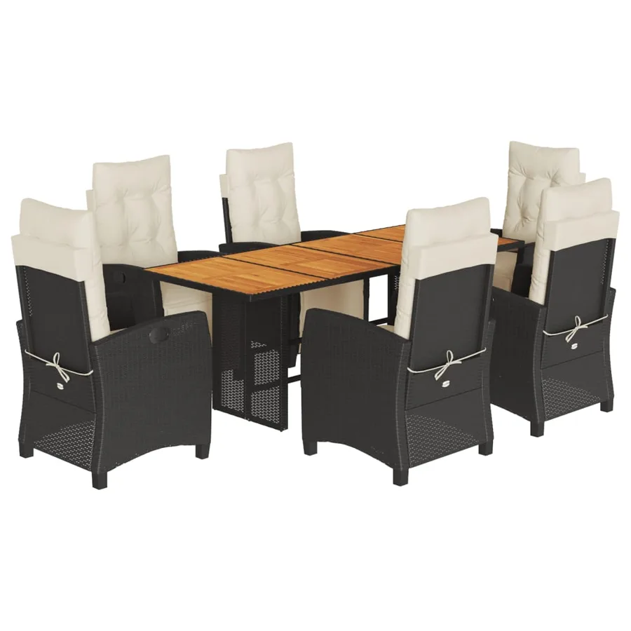 Ensemble à manger de jardin coussins 7pcs Noir Résine tressée - 2