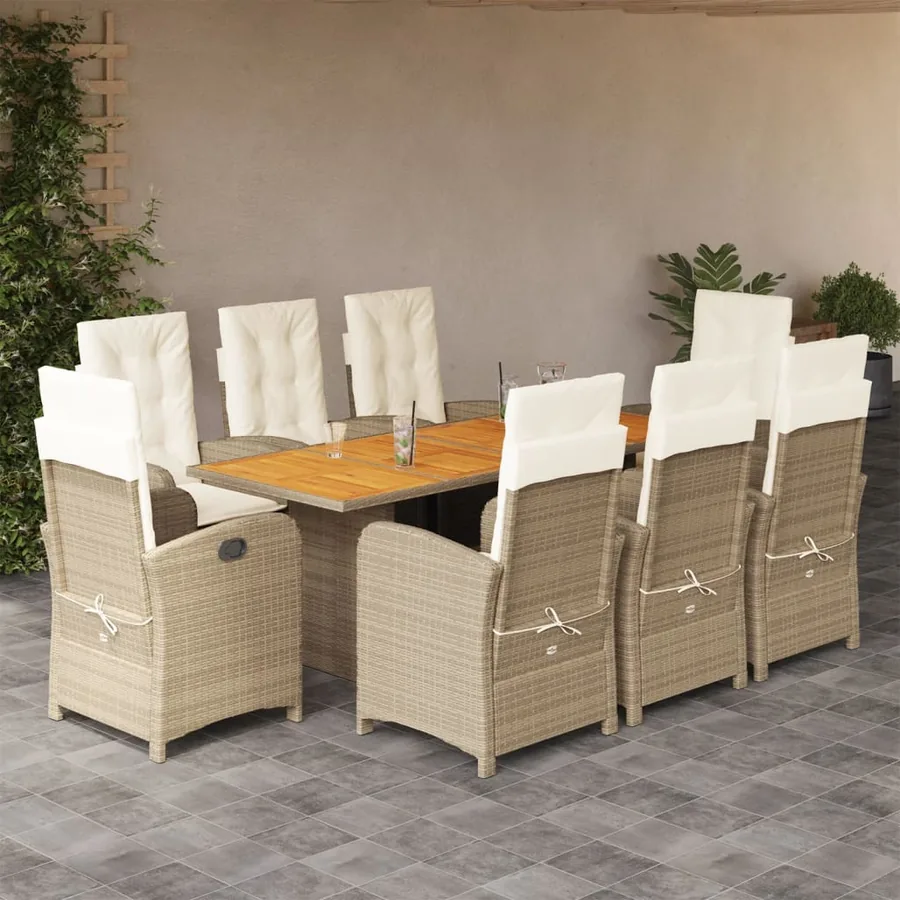 Ensemble à manger de jardin et coussins 9 pcs mélange beige