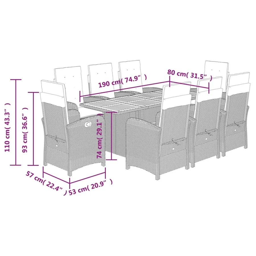 Ensemble à manger de jardin et coussins 9 pcs mélange beige - 9