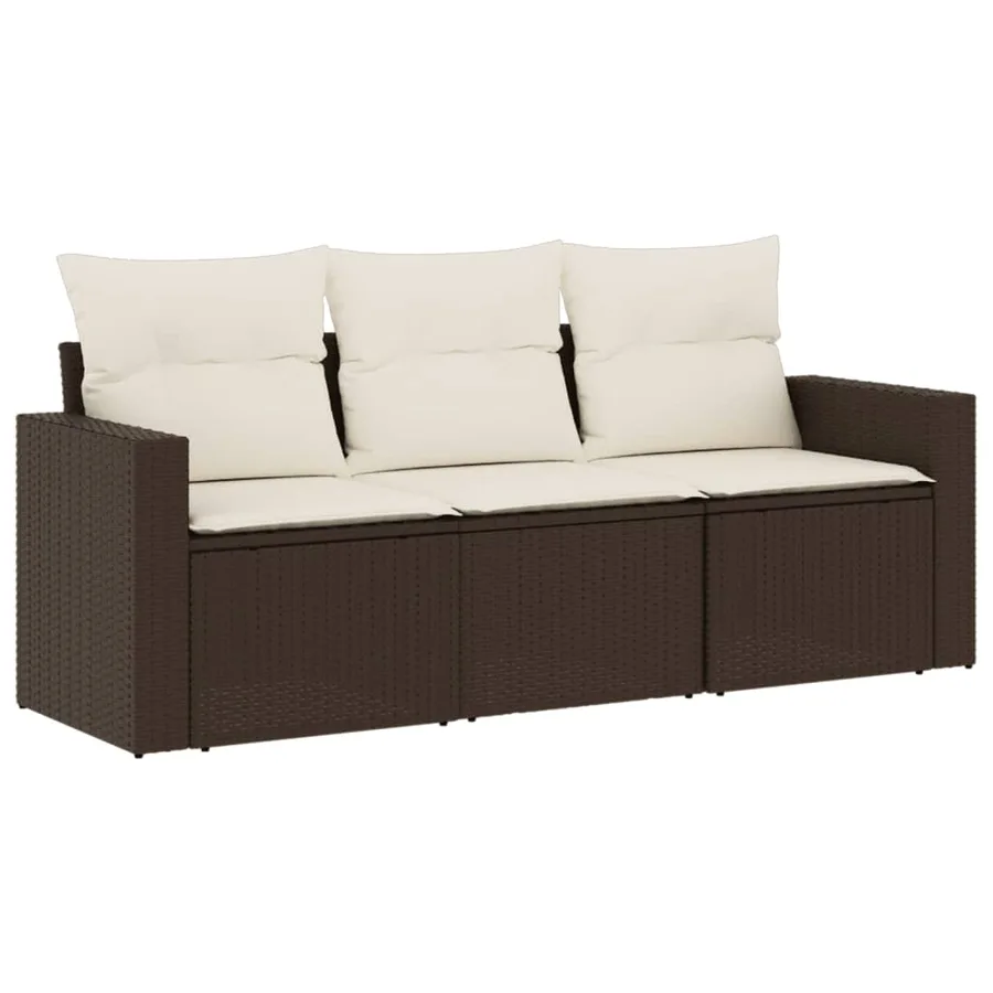 Salon de jardin avec coussins 3 pcs marron résine tressée - 2