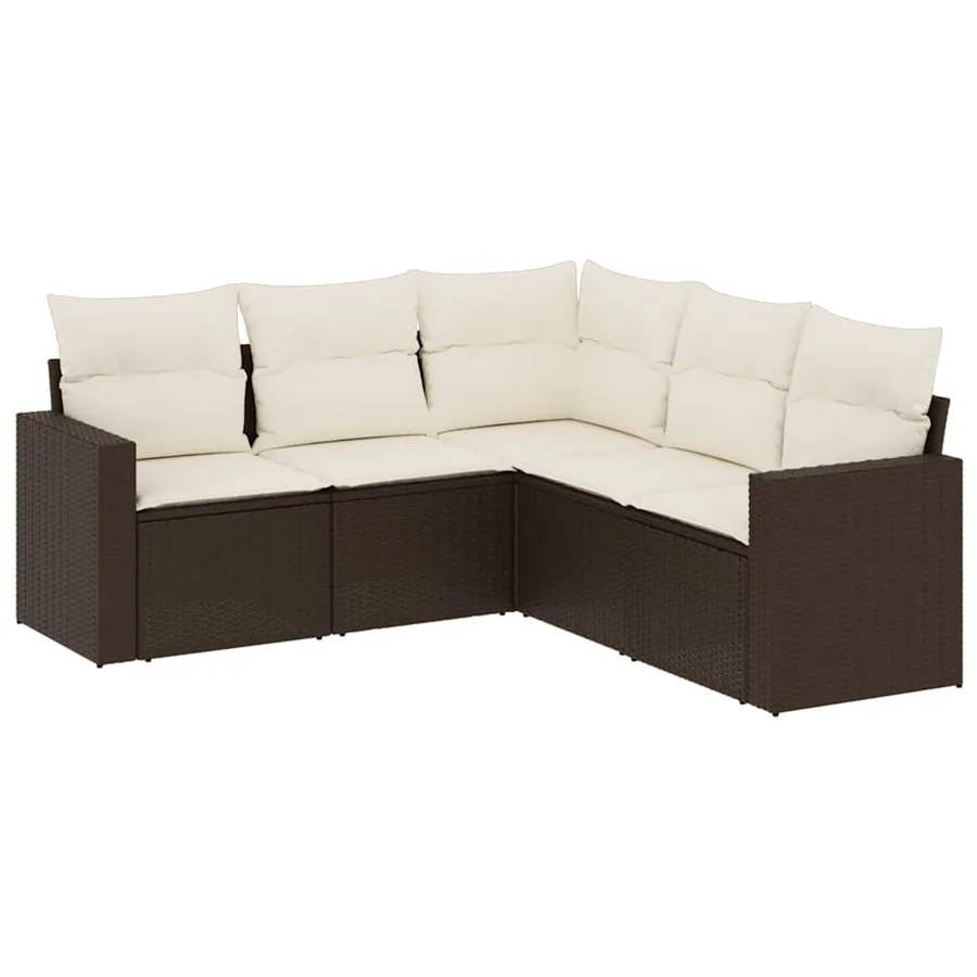 Salon de jardin avec coussins 5 pcs marron résine tressée - 2